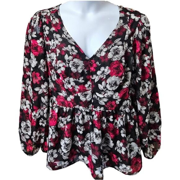 TORRID PeplumβChiffon Blouson Sleeve Floral V- Neck Top Plus Size 2X - Picture 3 of 16